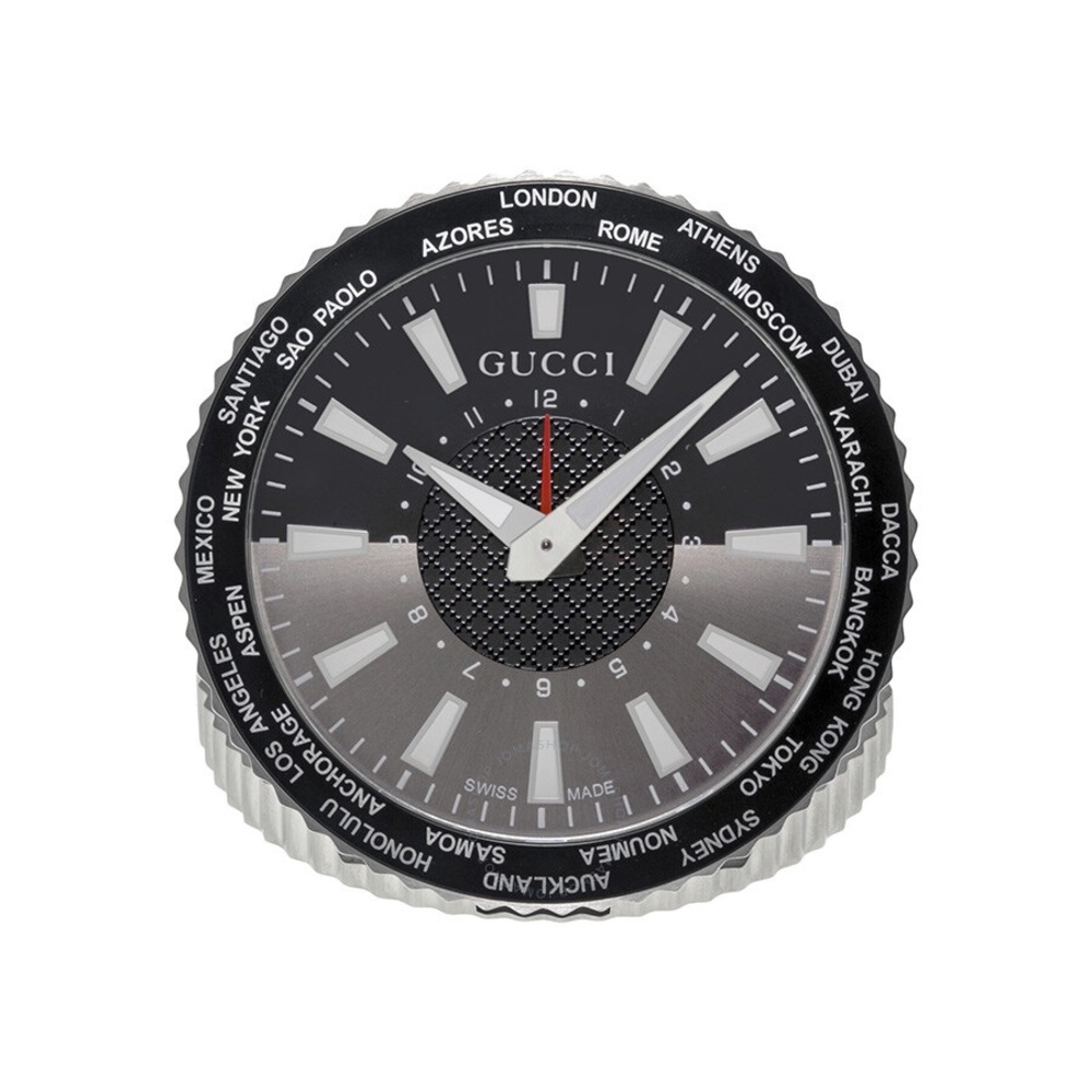 Gucci quartz round steel travel alarm clock watch